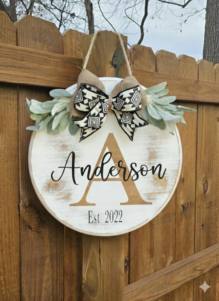 White Distressed Custom Name Door Hanger